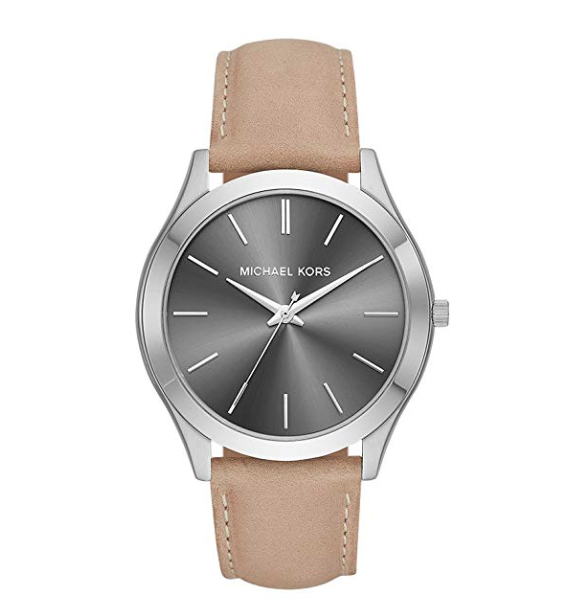 Michael Kors Watches Mens Slim Runway Stainless-Steel and Brown Leather Watch only $97.50