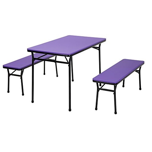 Cosco Products COSCO 3 Piece Indoor Outdoor Table and 2 Bench Tailgate Set, Purple Top, Black Frame, Only$43.52 after clipping coupon, free shipping