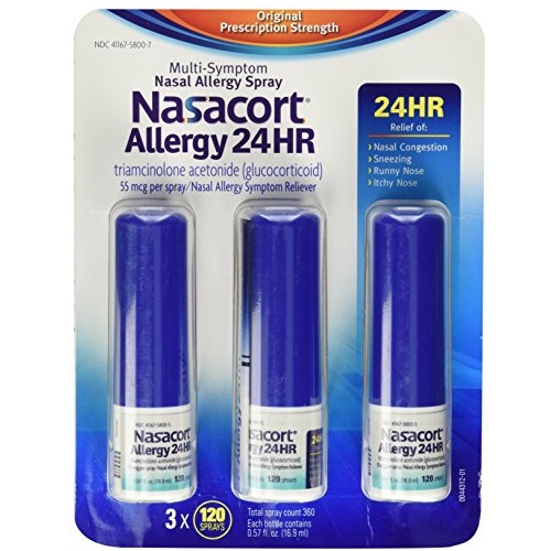 Nasacort 24小时抗过敏喷雾，120次/支，共3支，现仅售$41.83，免运费