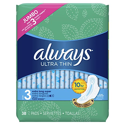 Always Ultra Thin Pads Size 3, Extra Long, Super Absorbency With Wings, Unscented, 38 count, Only $5.99 after clipping coupon