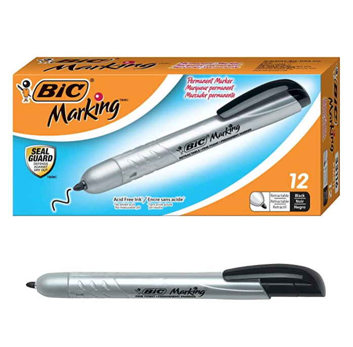BIC Marking Retractable Permanent Marker, Fine Point, Black, 12-Count only $3.98