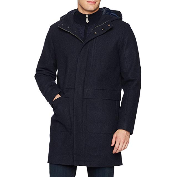 Calvin Klein 3/4 Length Wool Hooded 男款连帽中长羊毛外套，原价$298, 现仅售$73.48，免运费！