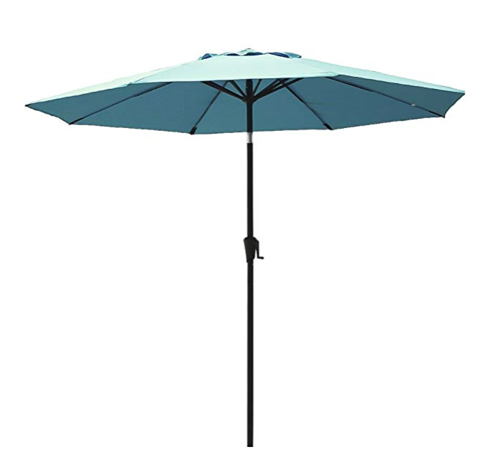 C-Hopetree 9' Round Outdoor Patio Market Umbrella with Crank Winder, Auto Tilt, 8 Ribs with Fiberglass Rib Tips, Aqua Blue only $24.99