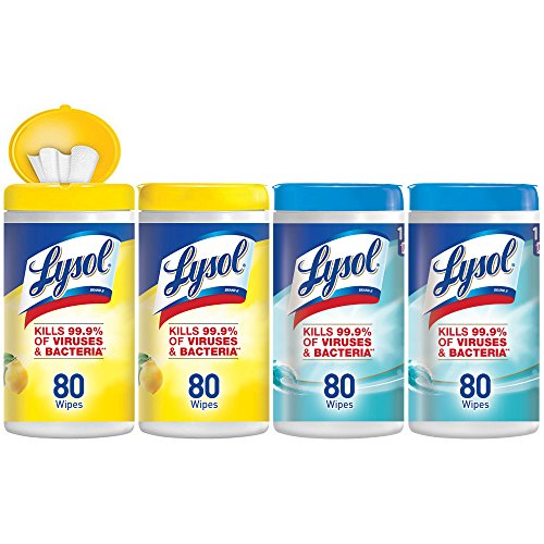 Lysol 消毒湿巾，80抽/罐，共4罐，原价$12.99，现点击Coupon后仅售$8.64，免运费！