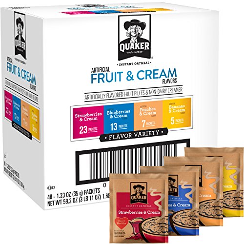 Quaker 水果奶油口味混合燕麦片，48包，原价$12.47，现点击coupon后仅售$8.93，免运费