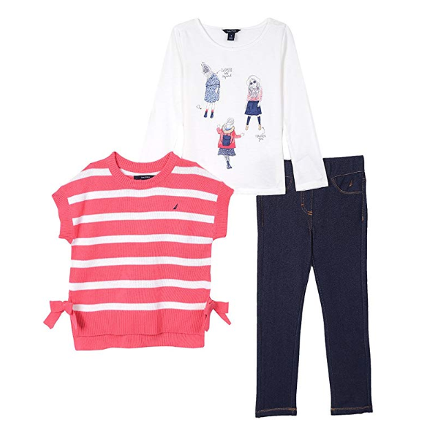 Nautica Girl's 2-6 X 3 Piece Set - Puff Vest with Knit Top and Denim Bottom only $14