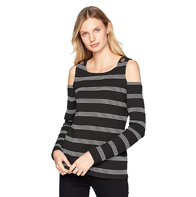 Calvin Klein Women's Cold Shoulder Textured Stripe Top only $15.80