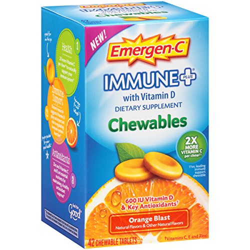 Emergen-C Immune+ Chewables (42 Count, Orange Blast Flavor) Immune System Support Dietary Supplement Tablet With 600 IU Vitamin D, 1000mg Vitamin C, Only $5.59, free shipping