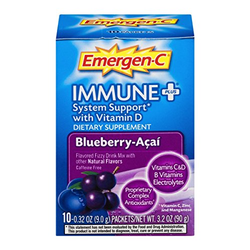 Emergen-C Immune+ (10 Count, Blueberry-Acai Flavor) System Support Dietary Supplement  With Vitamin D, 1000mg Vitamin C plus Antioxidants & Electrolytes, 0.32 Ounce Packets, Only $2.45,  free shipping