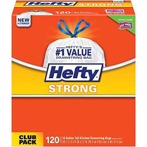 Hefty Strong Trash/Garbage Bags, Kitchen Drawstring, 13 Gallon, Only $9.96