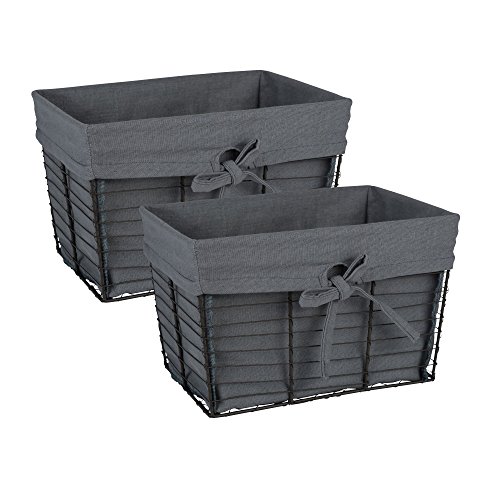 DII Farmhouse Vintage Food Safe Metal Chicken Wire Storage Baskets with Removable Fabric Liner for Home Décor or Kitchen Use, Set of 2, Gray, Only $15.67