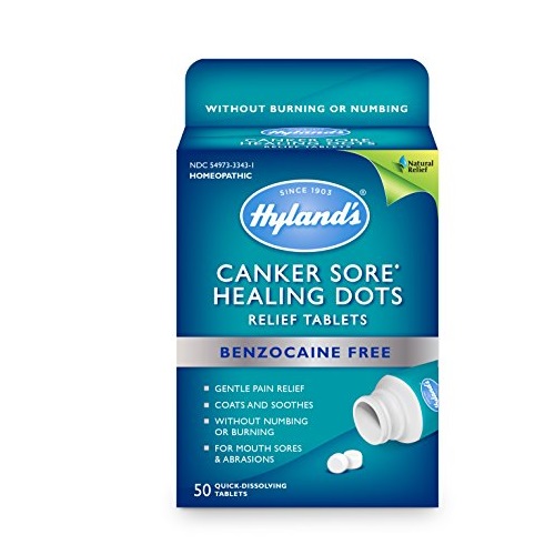 Hyland's Canker Sore Relief Treatment by Hyland's, Quick Dissolving, Fast Natural Pain Relief of Mouth Ulcers and Oral Irritation, Healing Dots Tablets, 50 Count Only $7.91