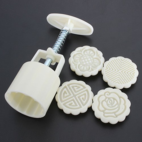 KINGSO Mid-Autumn Festival Mooncake Mold Hand Pressure Mould DIY Cake Decoration Tool (4 Flower Stamps Round), Only $3.49 after using coupon code