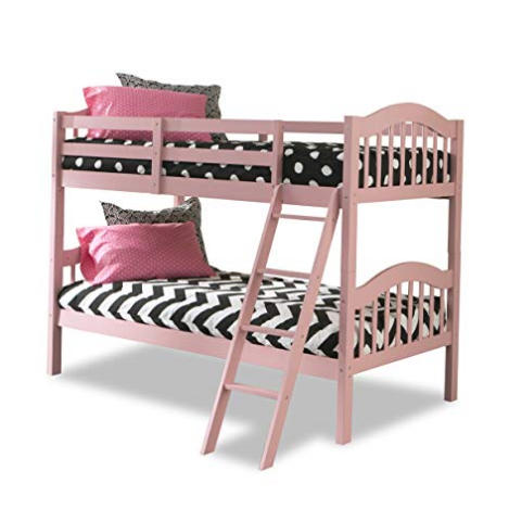 Storkcraft Long Horn Solid Hardwood Twin Bunk Bed, Pink Twin Bunk Beds for Kids with Ladder and Safety Rail $180.78，free shipping