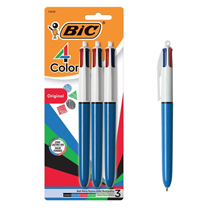 BIC 4-Color Ballpoint Pen, Medium Point (1.0mm), Assorted Inks, 3-Count only$3.20