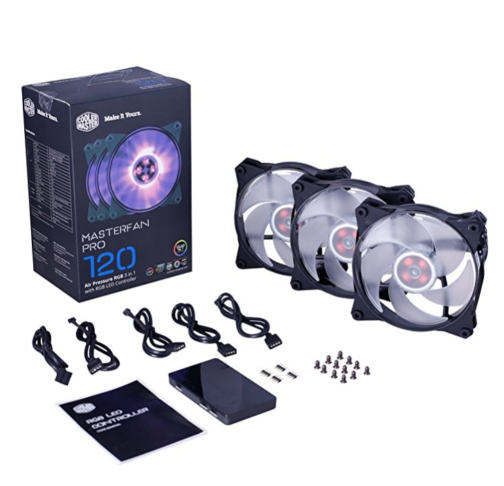Cooler Master MFY-P2DC-153PC-R1 MasterFan Pro 120 Air Pressure RGB- 120mm Static Pressure RGB Case Fan, 3 in 1 with RGB LED Controller, Computer Cases CPU Coolers and Radiators only $34.99