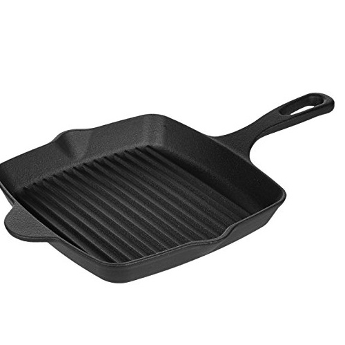 AmazonBasics Pre-Seasoned Cast Iron Square Grill Pan - 10.25-Inch -(2402), Only $9.22