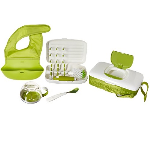 OXO Tot On-The-Go Essentials Value Set with Roll-up Bib, Feeding Spoon, Flippy Snack Cup, On-The-Go Drying Rack with Bottle Brush and Wipes Dispenser with Pouch, Only $38.99, free shipping