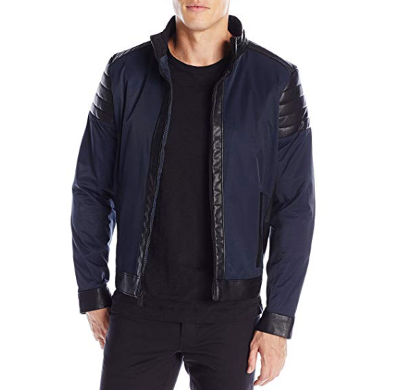 Calvin Klein Men's Faux Leather Mix Media Jacket, Blue, Large, Only $48.74, You Save $2.56(5%)