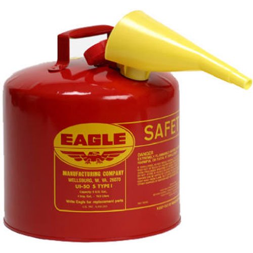 Eagle UI-50-FS Red Galvanized Steel Type I Gasoline Safety Can with Funnel, 5 gallon Capacity, 13.5