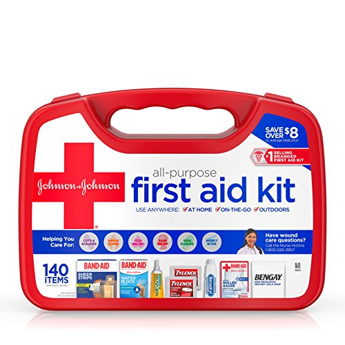 Band-Aid Johnson & Johnson All-Purpose Portable Compact First Aid Kit for Minor Cuts, Scrapes, Sprains & Burns, Ideal for Home, Car, Travel and Outdoor Emergencies, 140 Count, Only$9.52