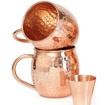 Set of 2 Moscow Mule Copper Mugs with Shot Glass - Two 16 Oz Copper Moscow Mule Mugs - Solid Copper Hammered Mug - Copper Cups for Moscow Mules $14.99