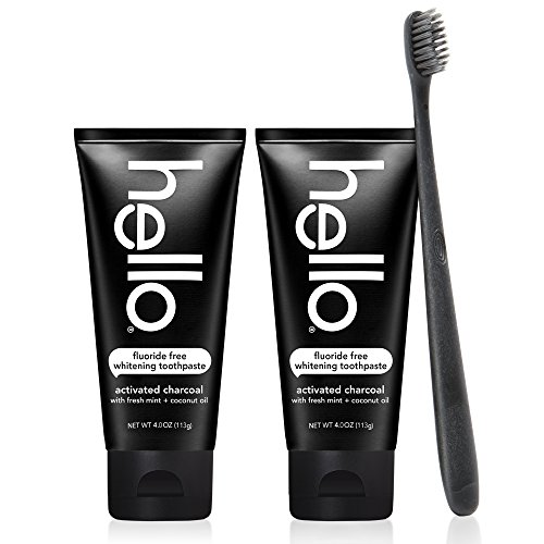 Hello Oral Care Activated Charcoal Fluoride Free Whitening Toothpaste Twin Pack with Black BPA-Free Toothbrush, Only $12.92