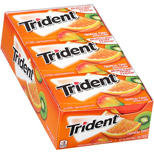 Trident Tropical Twist Sugar Free Gum, 12 Packs of 14 Pieces (168 Total Pieces), Only $7.01, free shipping after using SS