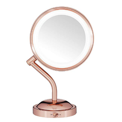 Conair Double-Sided Battery Operated Lighted Makeup Mirror - Lighted Vanity Makeup Mirror with LED Lights; 1x / 5x Magnification; Rose Gold Finish $19.99