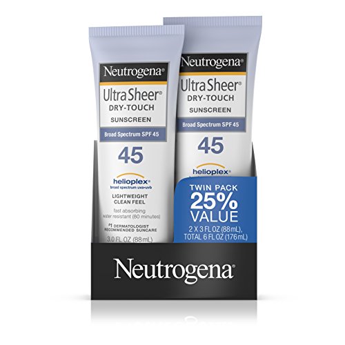 Neutrogena Ultra Sheer Dry-Touch Water Resistant and Non-Greasy Sunscreen Lotion with Broad Spectrum SPF 45, 3 fl. oz, Pack of 2, Only $5.18