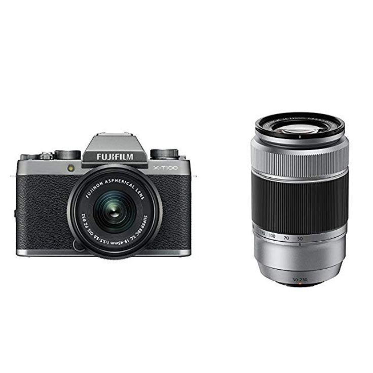 Fujifilm X-T100 Mirrorless Digital Camera w/XC15-45mmF3.5-5.6 OIS PZ Lens - Dark Silver + Fujinon XC50-230mmF4.5-6.7 OIS II Silver $799，free shipping