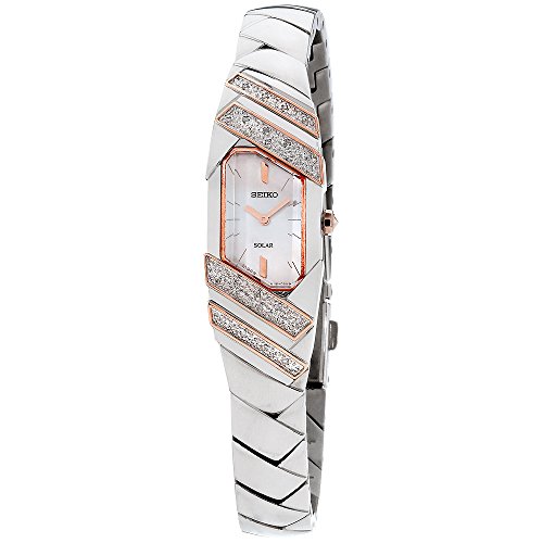 Seiko Women's Tressia Solar Silvertone Watch with Rose Goldtone Highlights and Diamond Accents (Model: SUP332), Only $115.39, free shipping