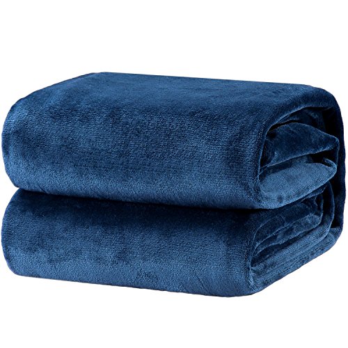 Bedsure Flannel Fleece Luxury Blanket Blue Navy Throw Lightweight Cozy Plush Microfiber Solid Blanket, Only $11.99
