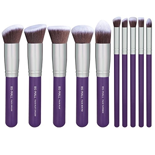 BS-MALL New Premium Synthetic Kabuki Makeup Brush Set Cosmetics Foundation Blending Blush Eyeliner Face Powder Brush Makeup Brush Kit (Silver Purple), Only $5.99