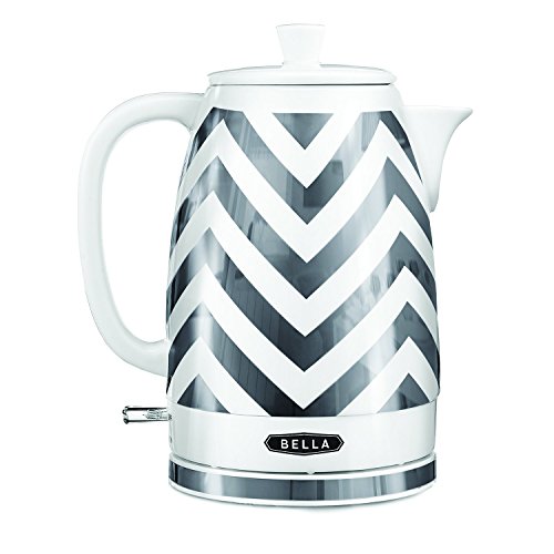 BELLA 1.8 Liter Electric Ceramic Tea Kettle with Detachable Base & Boil Dry Protection, Silver Chevron, 7.5 Cup Capacity Electric Tea Kettle with Automatic Shut Off (14537), Only $33.47, free shipping
