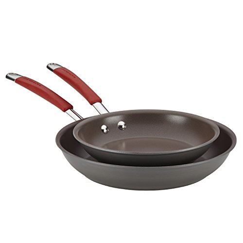 Rachael Ray Cucina Hard-Anodized Aluminum Nonstick Skillet Set, 9.25-Inch and 11.5-Inch, Gray/Cranberry Red, Only $24.22, free shipping