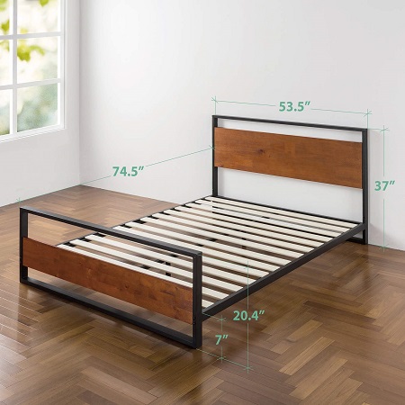 史低价！Zinus Ironline 钢木结构床架，包括床头板和脚板，Full 尺码，原价$258.99，现仅售$209.00，免运费。其它尺码可选