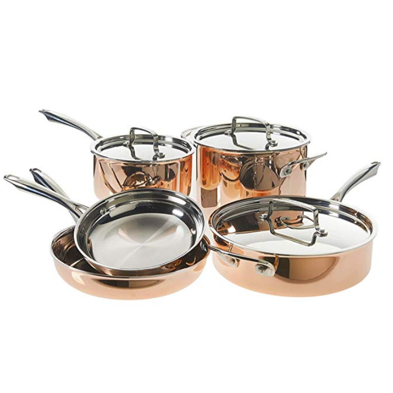 史低價！Cuisinart 美膳雅 Copper Tri-Ply不鏽鋼銅鍋具8件套，原價$300.00，現僅售$159.99，免運費