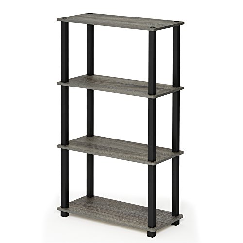 Furinno 18028GYW/BK Turn-S-Tube 4 Compact Multipurpose Shelf with Square, 4-Tier, French Oak Grey/Black Square Tube, Only $21.08, You Save $19.64(48%)