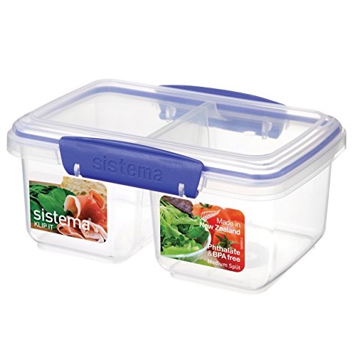 Sistema KLIP IT Rectangular Collection Split Food Storage Container, Medium, 33.8 oz./1.0 L, Clear/Blue, Only $4.49