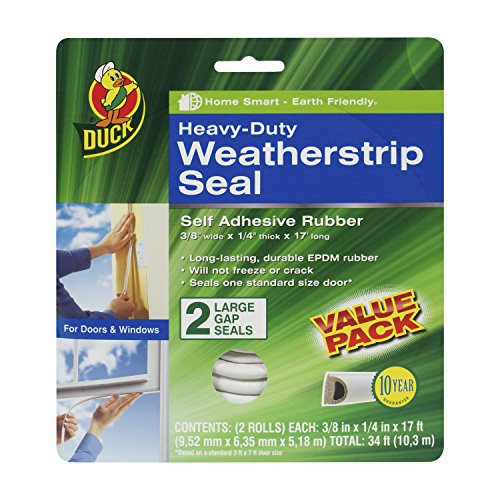 Duck Brand Heavy-Duty Self Adhesive Weatherstrip Seal for Large Gap, White, 3/8-Inch x 1/4-Inch x 17-Feet, 2 Seals, 282434, Only $5.65