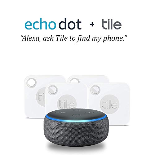 Echo Dot (3rd Gen) - Charcoal Fabric Bundle with Tile Mate with Replaceable Battery - 4 pack - NEW, Only $59.99, You Save $49.99(45%)