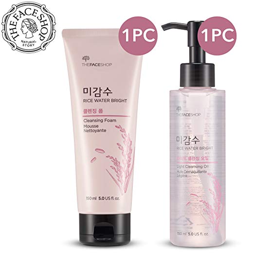 The Face Shop Rice Water Bright Cleansing Foam (150 mL/5.0 Oz) & Light Cleansing Oil (150 mL /5 Oz) Set, Moisturizing And Brightening Care For All Skin Types, $13.70