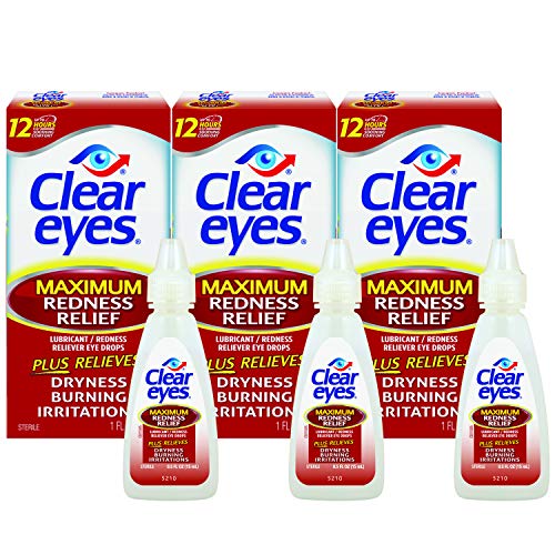 Clear Eyes Maximum Redness Relief Eye Drops | Relieves Drying, Burning & Irritations | 0.5 Ounce per Box | 3 Boxes Total, Only $7.43, free shipping after using SS