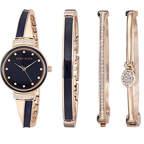 Anne Klein Women's AK/2716RNST Swarovski Crystal Accented Rose Gold-Tone and Navy Blue Watch and Bangle Set, Only $​65.62 after automatic discount, free shipping