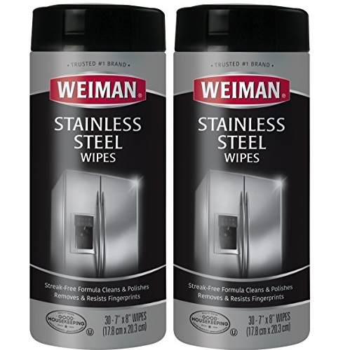 史低價！Weiman 不鏽鋼家電擦拭清潔巾，30片/桶，共2桶，原價$14.31，現僅售$7.02