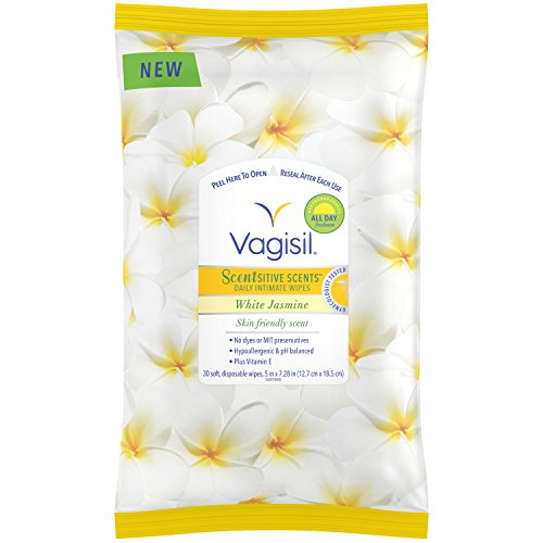 Vagisil Scentsitive Scents Daily Feminine Vaginal Wipes, White Jasmine, Resealable Pack, 30 Count, Only $4.97