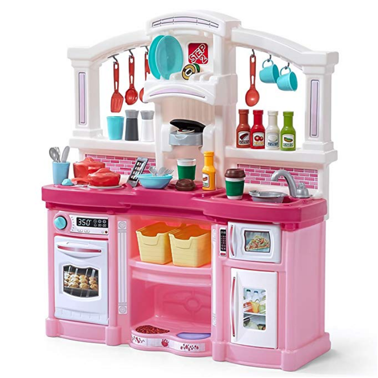 Step2 Fun with Friends Kitchen | Large Plastic Play Kitchen with Realistic Lights & Sounds | Pink Kids Kitchen Playset & 45-Pc Kitchen Accessories Set, Only $76.08, You Save $8.91(10%)