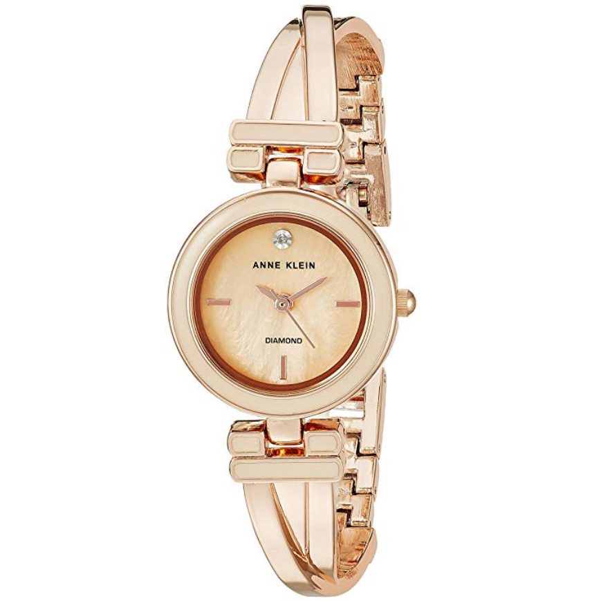 Anne Klein Women's AK/2622LPRG Diamond-Accented Rose Gold-Tone Bangle Watch $36.42，free shipping