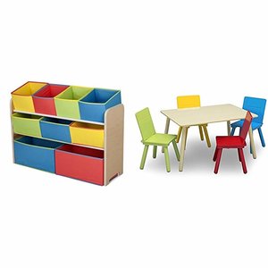 Delta Children Deluxe Multi-Bin Toy Organizer & Kids Table and Chair Set, Natural/Primary $45.49